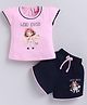 NEON Knitted Knit Half Sleeves Hello Lovely Text Printed Top & Shorts Set - Pink