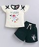 NEON Knitted Knit Half Sleeves Hi Beauty Text Printed Top & Shorts Set - Bottle Green