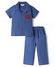 Bonfino 100% Cotton Woven Double Gauze Full Sleeves Shirt & Pants Set With Varsity Print - Navy Blue