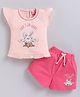 NEON Knitted Knit Half Sleeves Rabbit & Hey I Am Here Text Printed Top & Shorts Set - Peach