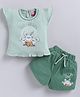NEON Knitted Knit Half Sleeves Rabbit & Hey I Am Here Text Printed Top & Shorts Set - Green