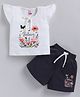 NEON Knitted Knit Half Sleeves Floral Printed Top & Shorts Set - Deep Grey