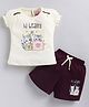 NEON Knitted Knit Half Sleeves Cat Printed Top & Shorts Set - Maroon