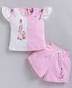 NEON Knitted Knit Half Sleeves Book Matter The Most Text Printed Top & Shorts Set - Pink