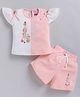 NEON Knitted Knit Half Sleeves Book Matter The Most Text Printed Top & Shorts Set - Peach