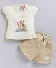NEON Knitted Knit Half Sleeves U & Me Text Printed Top & Shorts Set - Beige