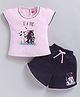 NEON Knitted Knit Half Sleeves U & Me Text Printed Top & Shorts Set - Pink