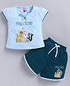 NEON Knitted Knit Half Sleeves Animals Printed Top & Shorts Set - Sky Blue