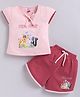 NEON Knitted Knit Half Sleeves Animals Printed Top & Shorts Set - Pink
