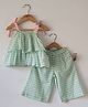 Love the World Today Cotton Woven Sleeveless Tie Up Detailed Coordinating Checkered Top & Culotte Pants Set - Light Green