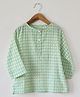 Love the World Today Cotton Woven Full Sleeves Checkered Kurta Style Shirt - Light Green