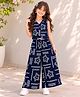 The Magic Wand Cotton Woven Sleeveless Floral Printed Coordinating Waistcoat Style Top & Pant Set - Navy Blue