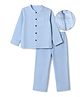 Bonfino 100% Cotton Woven Double Gauze Band Collar Drop Shoulder Full Sleeves Shirt & Relaxed fit Pull On Pants - Light Blue
