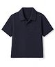 Bonfino 100% Cotton Woven Half Sleeves Drop Shoulder Double Gauze Polo T-Shirt with Oversized Pocket - Navy Blue