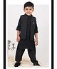Little Collars Woven Full Sleeves Striped Jacket With Kurta Patiala Set - Black