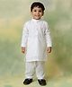 Little Collars Woven Full Sleeves Embroidered Chikankari Pathani Kurta With Patiala Pant - White
