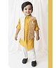 Little Collars Woven Full Sleeves  Floral Printed and Embroidered Haldi Jacket With  Kurta Pajama Set- Mustard