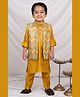Little Collars Woven Full Sleeves   Heavy Embroidered Ethnic Nehru Jacket With Kurta Pajama Set - Mustard