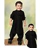 Little Collars Woven Full Sleeves Textured Pathani Kurta With Patiala Pants & Dupatta- Black