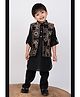 Little Collars Woven Full Sleeves Solid Kurta Pajama Set With Heavy Floral Embroidered Beautiful Jacket - Black