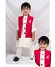 Little Collars Woven Full Sleeves Floral Embroidered Motif Ethnic Nehru Jacket With Kurta Pajama Set - Pink