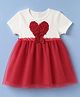 Babyhug Single Jersey Knit Frock with Half Sleeves and Heart Applique in Red