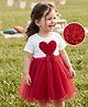 Babyhug Single Jersey Knit Frock with Half Sleeves and Heart Applique in Red