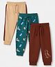 Babyhug Cotton Jersey Knit Full Length Jogger Fit Lounge Pant With Dino Print Pack of 3 in Maroon Beige