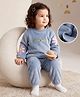 Mark & Mia Full Sleeves Winter Wear Night Suit With Floral & Text Embroidery - Blue