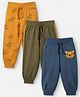 Babyhug Cotton Jersey Knit Full Length Jogger Fit Lounge Pant with Tiger Print Pack of 3 in Yellow Navy Blue