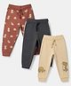 Babyhug Cotton Knit Full Length Joggers Fit Lounge Pant With Bear Print Pack of 3 - Brown Beige Navy Blue