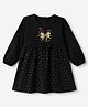 Babyhug Single Jersey Knit Fit and Flare Full Sleeves Dress with Heart and Bow Foil Print - Black