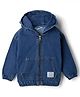 Bonfino Cotton Woven Drop Shoulder Denim Jacket With Hood and Front Open Zipper - Navy Blue