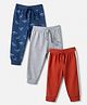Babyhug Cotton Jersey Knit Full Length Jogger Fit Lounge Pant With Dino Print Pack of 3 - Red Grey Blue
