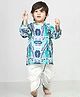 Polka Tots Cotton Woven Full Sleeves Geometric Print Angarakha Kurta with Dhoti - Blue