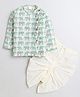 Polka Tots Cotton Woven Full Sleeves Elephant Print Angarakha Kurta with Dhoti - Cream
