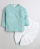 Polka Tots Cotton Woven Full Sleeve Geometric Print Angarakha Kurta With Dhoti - Aqua Blue