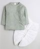 Polka Tots Cotton Woven Full Sleeve Geometric Print Angarakha Kurta With Dhoti - Green