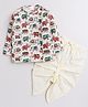 Polka Tots Cotton Woven Full Sleeves Elephant Print Angarakha Kurta with Dhoti - Cream