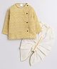 Polka Tots Cotton Woven Full Sleeve Geometric Print Angarakha Kurta With Dhoti - Yellow