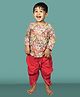 Polka Tots Cotton Woven Full Sleeve Floral Printed Angarakha Kurta With Dhoti - Red