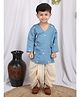 Polka Tots Cotton Woven Full Sleeve Floral Embroidery Angarakha Kurta With Dhoti - Aqua Blue