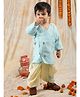 Polka Tots Cotton Woven Full Sleeves Embroidered Angarakha Kurta with Dhoti - Aqua Blue