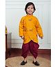 Polka Tots Cotton Woven Full Sleeve Shehnai Print Angarakha Kurta With Dhoti - Mustard