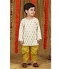 Polka Tots Cotton Woven Full Sleeves Floral Print Angarakha Kurta with Dhoti - Cream & Yellow