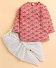 Polka Tots Cotton Woven Full Sleeves Turban Print Angarakha Kurta with Dhoti - Pink & White