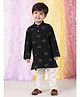 Polka Tots Cotton Woven Full Sleeves Origami Embroidered Ethnic Kurta with Pyjama - Black & White