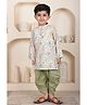 Polka Tots Cotton Woven Full Sleeve Floral Print Kurta With Dhoti - Cream & Green
