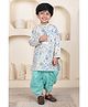 Polka Tots Cotton Woven Full Sleeve Floral Print Kurta With Dhoti - Cream & Turquoise