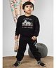 Polka Tots Cotton Woven Full Sleeves Text & Animal Printed T-Shirt & Joggers Set - Black